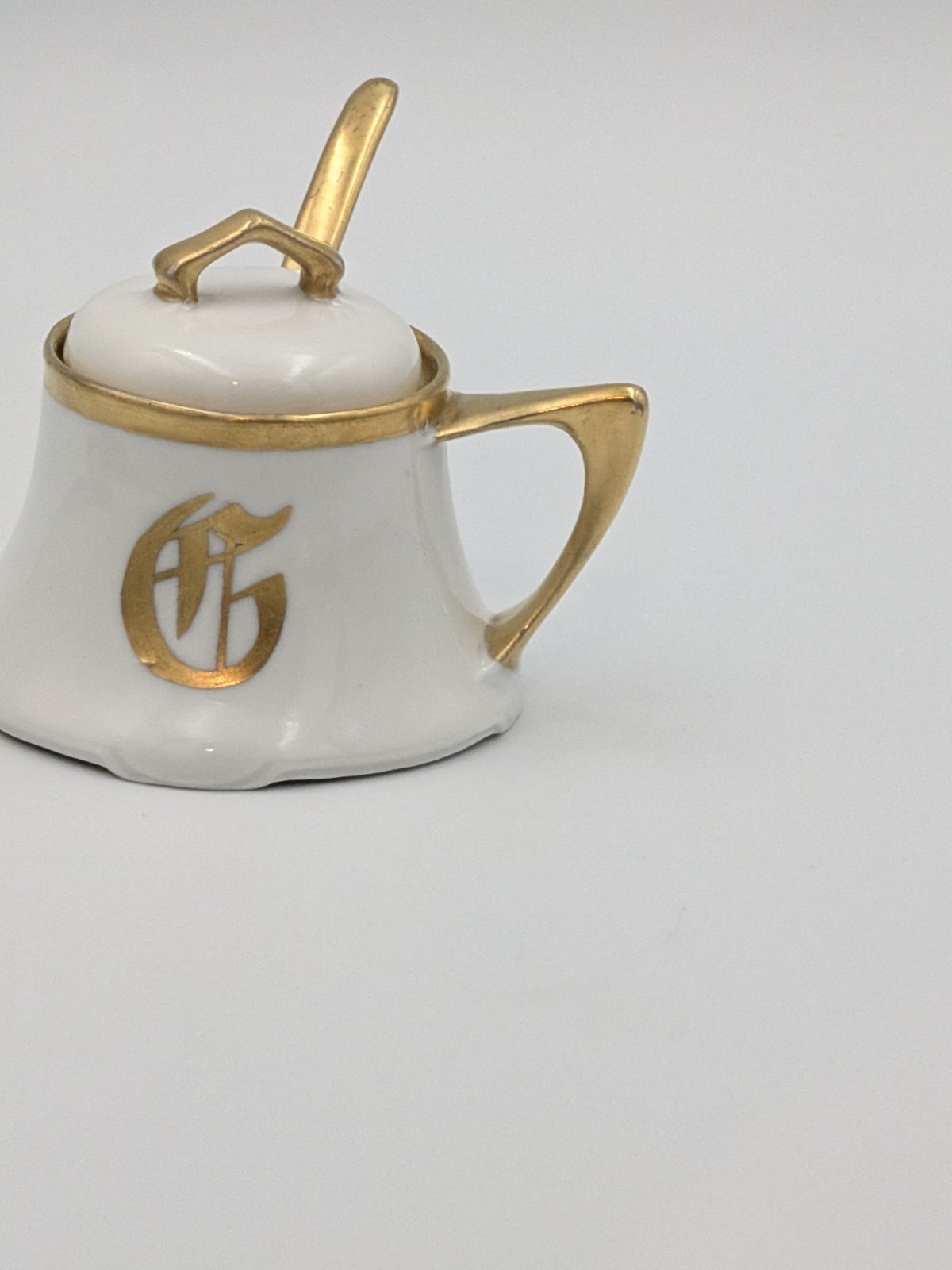 Antique R&S Bavaria Mustard Pot, Monogrammed \ Antique R&S Bavaria Mustard Pot, Monogrammed \