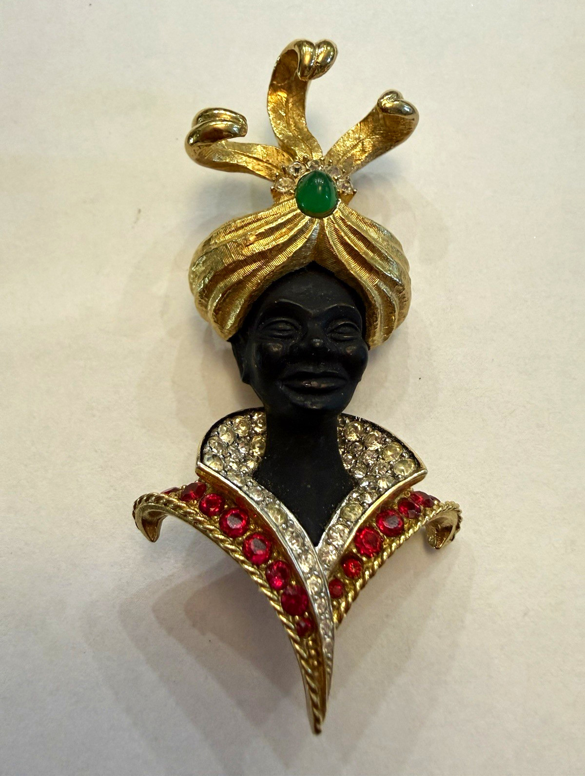 Boucher Vintage Signed and Numbered Blackamoor Prince Brooch Pin Rhinestones 3in