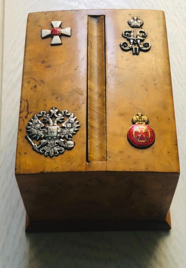 Imperial Tsar\'s Era Faberge Award Jewelled Cigar Chest Holder  Birch Wood
