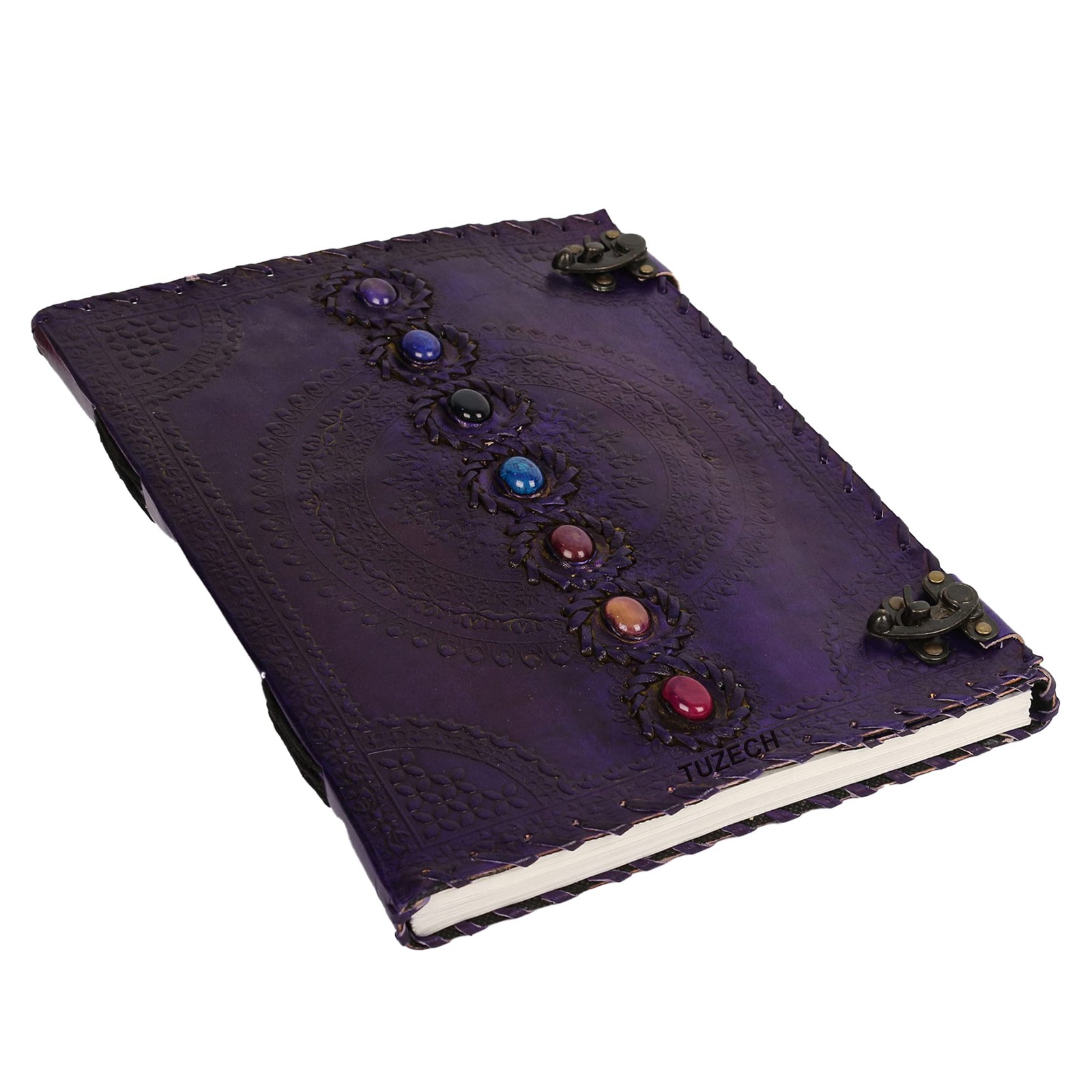 TUZECH Chakra Leather Journal Book of Shadows Purple 18\