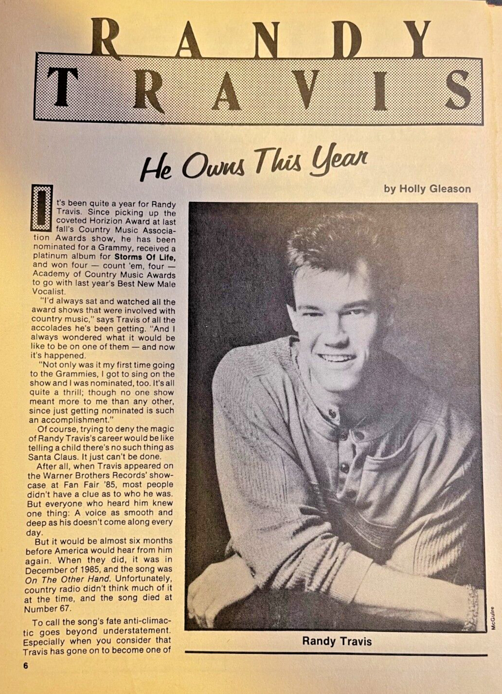 1987 Country Western Music Performer Randy Travis