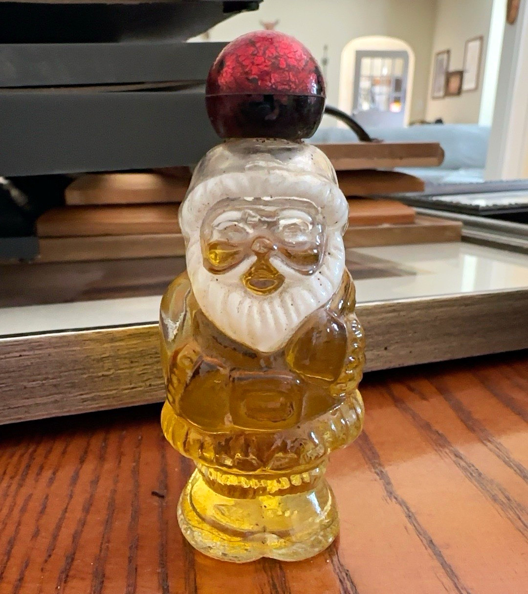 Vintage Avon Jolly Santa Figural Cologne Bottle Red Ornament Cap