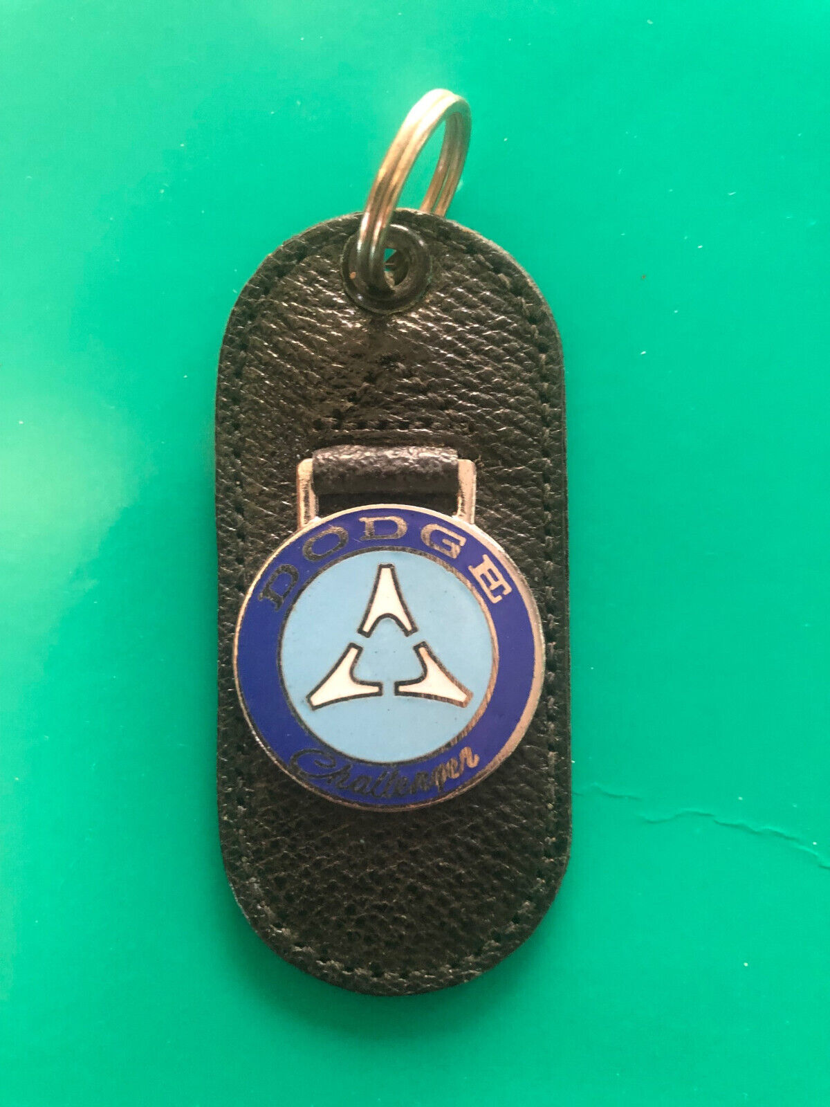 Vintage Leather Car Keychain Vintage key ring key fob Dodge Challenger/Blue NOS