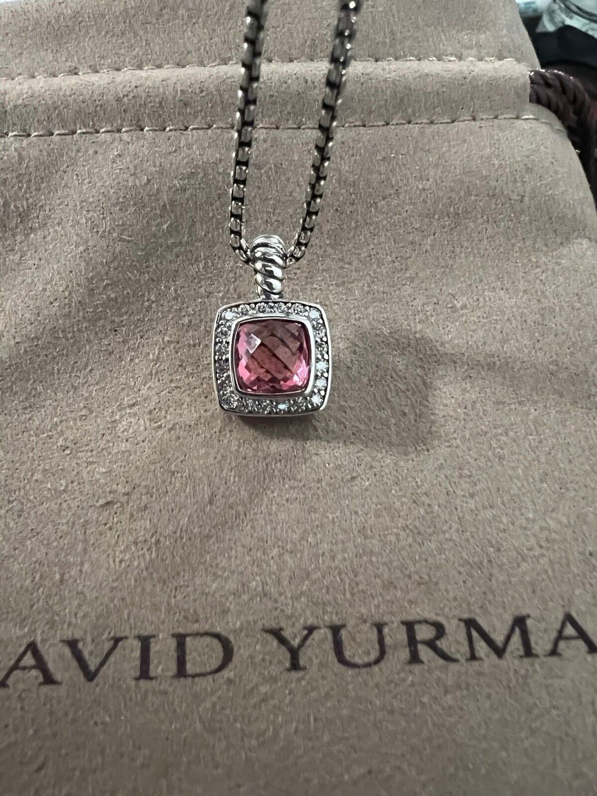 David Yurman Sterling Silver 7mm Albion Pendant Necklace Tourmaline & Diamonds