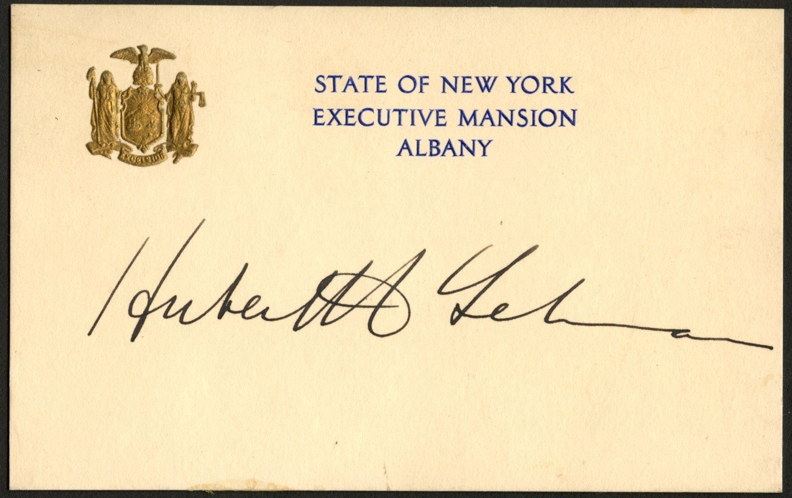 Herbert H Lehman d1963 signed autograph 3x5 cut 45th Governor of New York ^