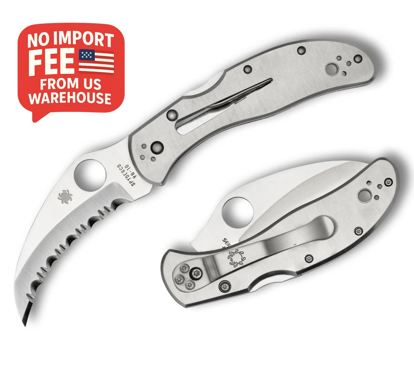 Spyderco Harpy VG-10 Satin Serrated Hawkbill Blade Stainless Steel Handles C08S