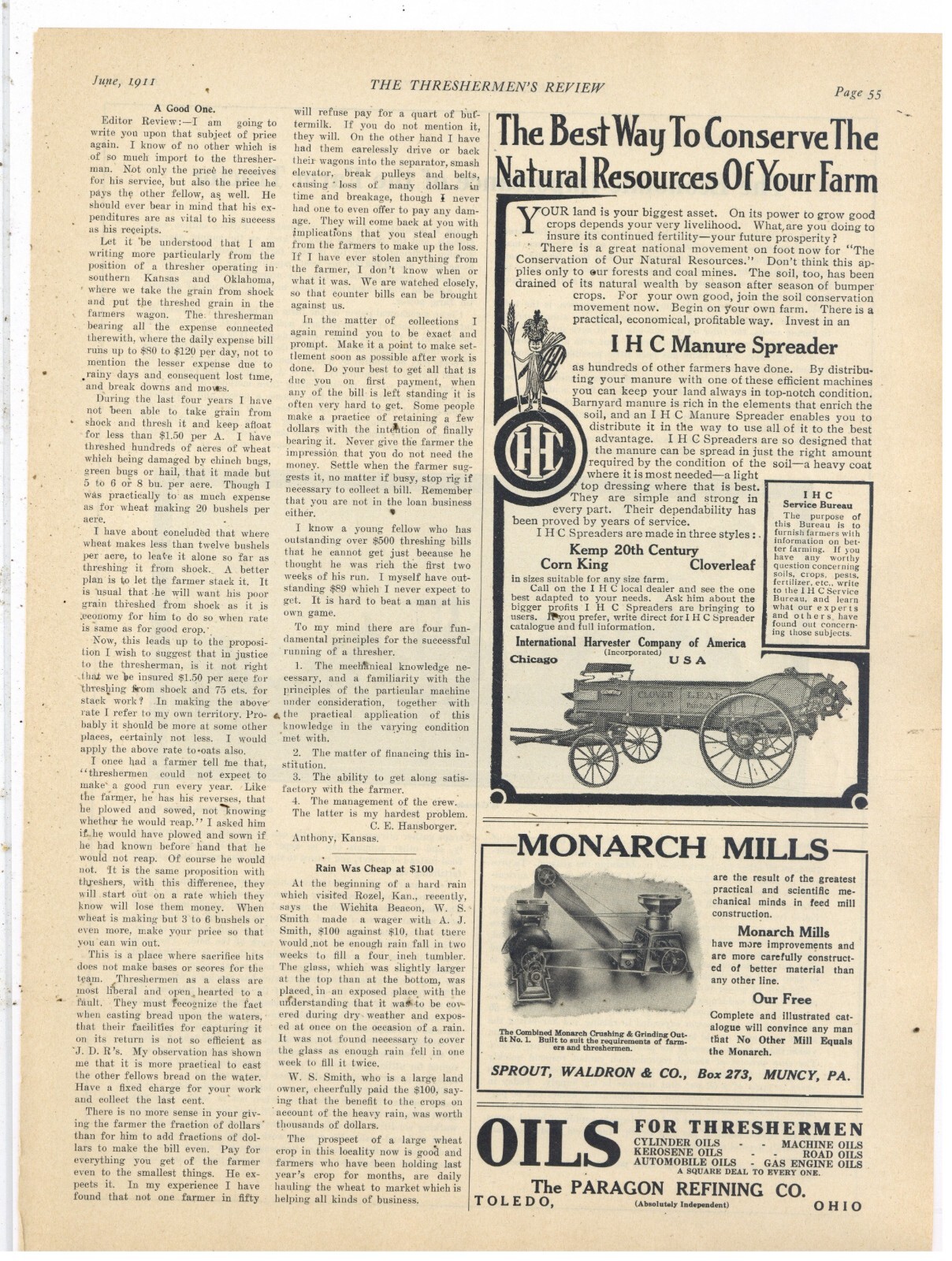 1911 IHC, IH, International Ad: Manure Spreader, Kemp 20th Century, Corn King +