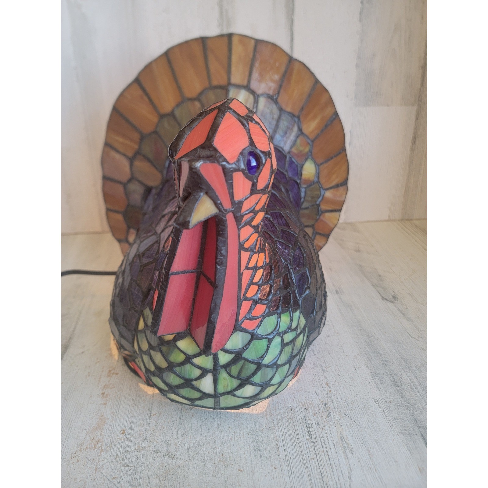 Cracker barrel Turkey stained glass Xmas light up Xmas Thanksgiving