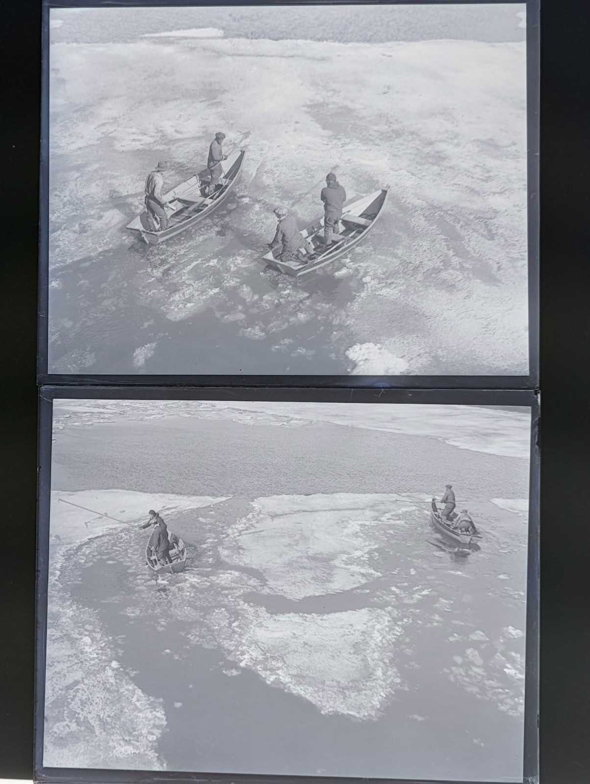 1929 Harvard Crew Charles River Ice Cutting Larz Anderson Glass Negatives Pair