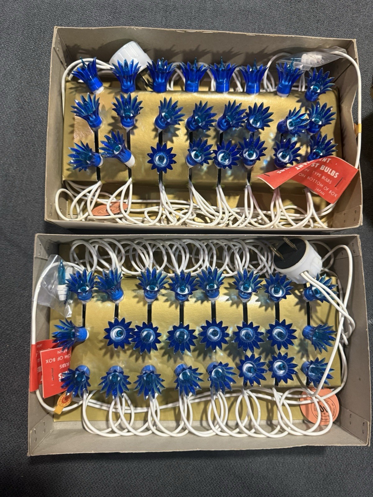 Vintage Mr Christmas UL242 Blue Flower Tree Lights NOS  24 Bulb Set Of 2 Strings