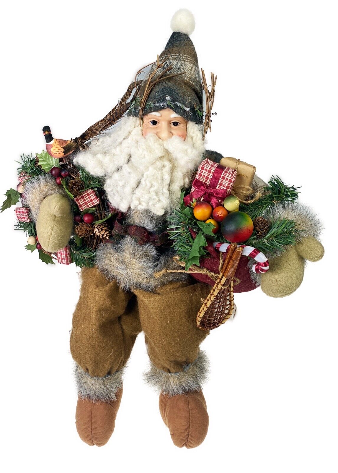 Large Sitting Woodland Santa Doll  Plush Figurine Christmas Holiday H25” x L18”