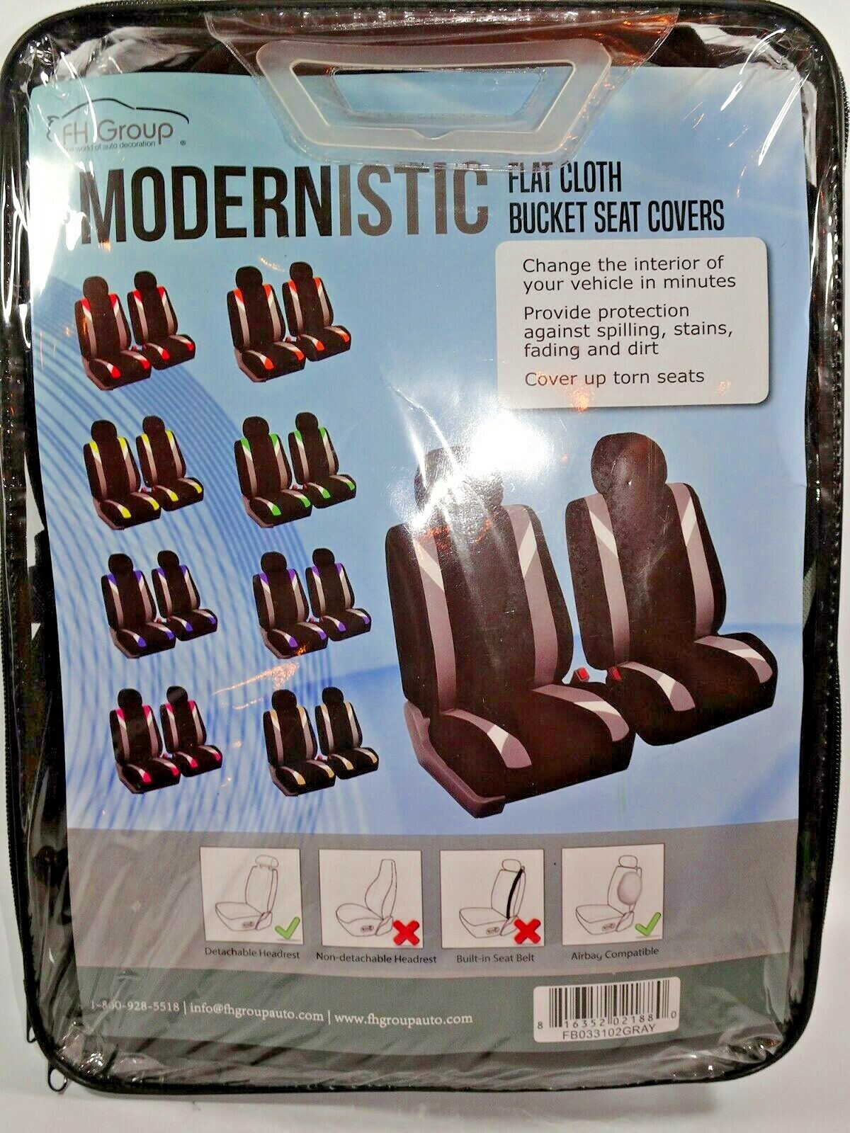 FH Group FB033GRAY102 Bucket Seat Cover (Modernistic Airbag Compatible -Set of 2