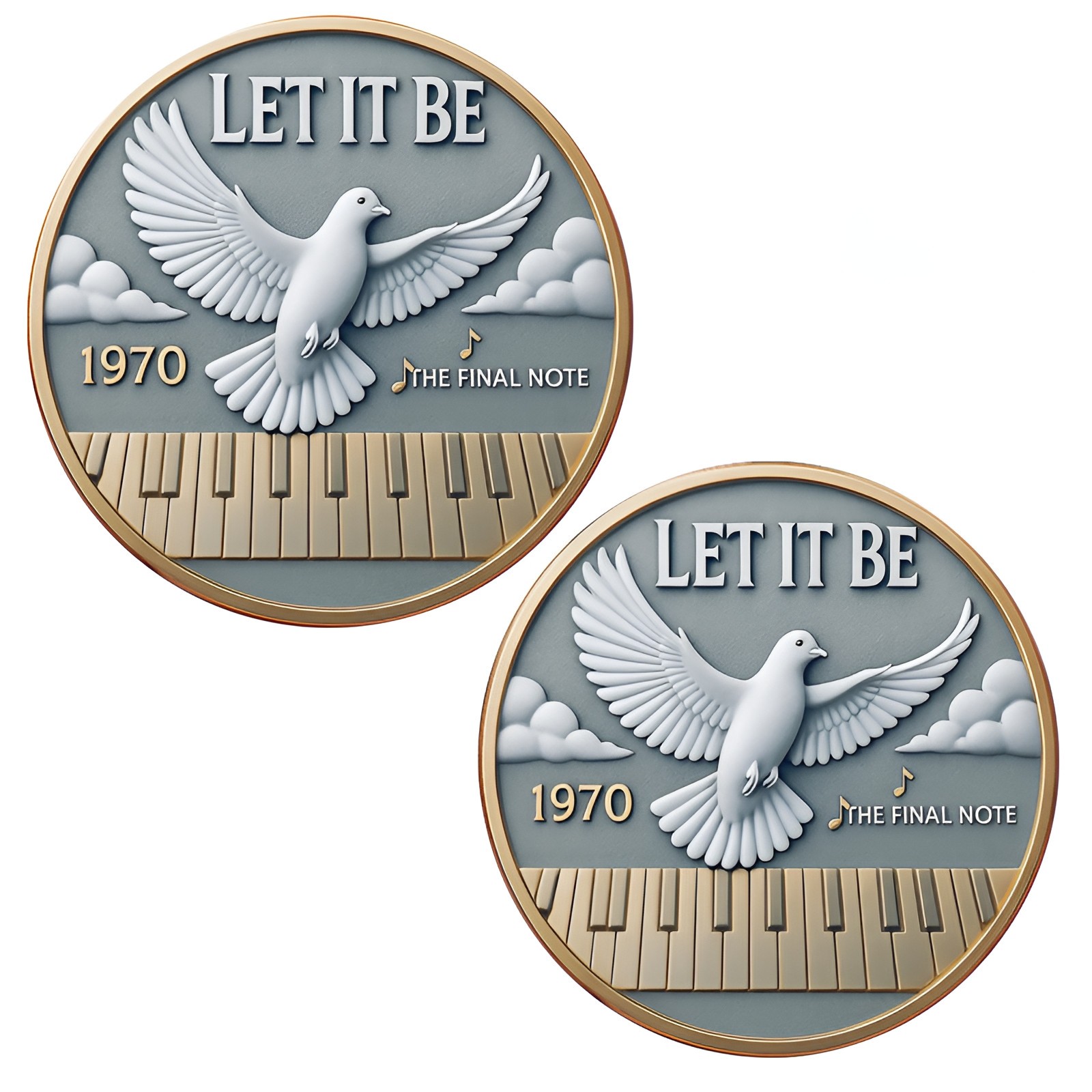 Let It Be 1970 Music Challenge Coin Peace Dove Piano Key Beatles Lover Gift 30g