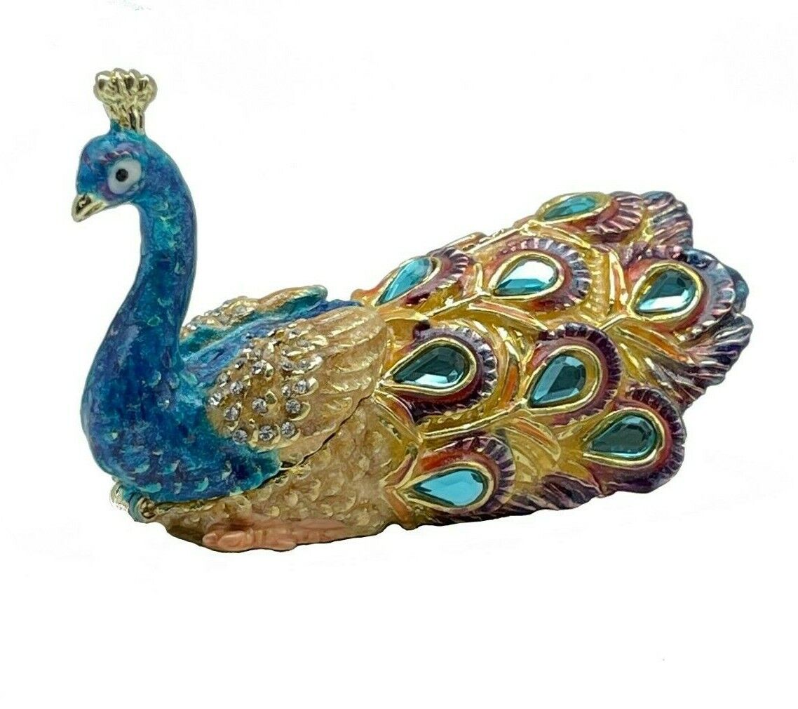 Faberge Peacock  Trinket Box Handmade by Keren Kopal with Austrian Crystals