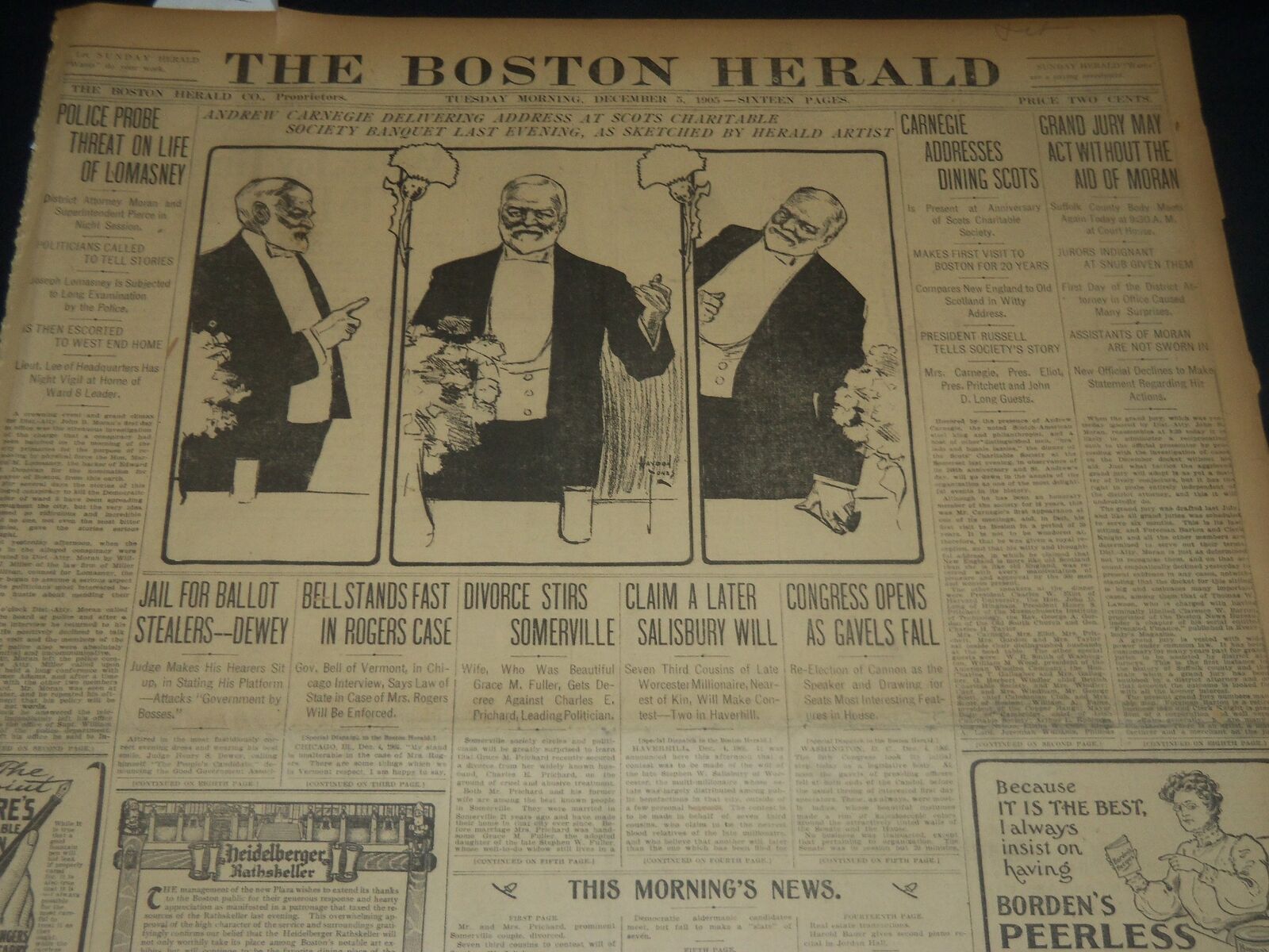 1905 DECEMBER 5 THE BOSTON HERALD - CARNEGIE ADDRESSES DINING SCOTS - BH 269