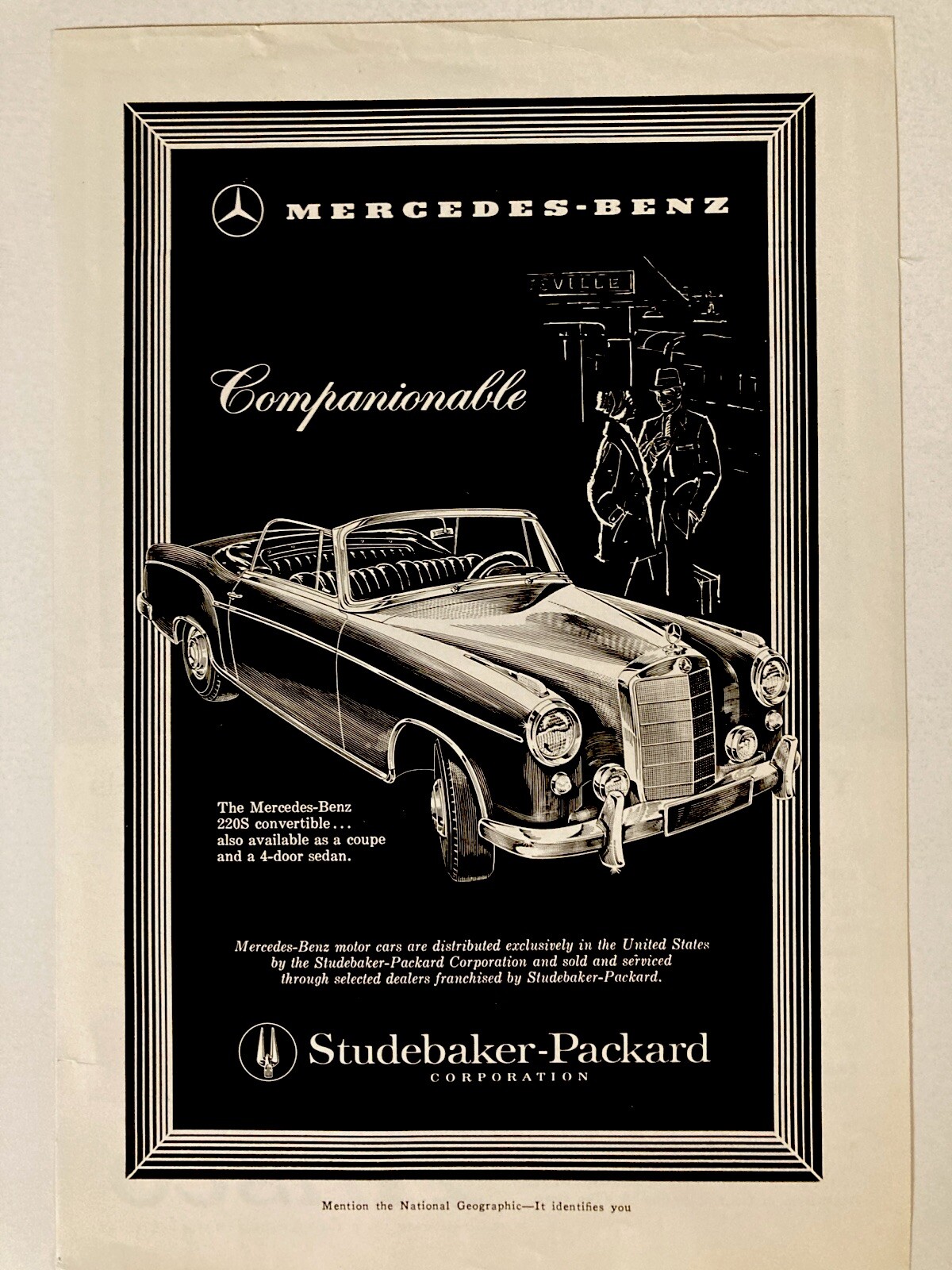 1958 Mercedes 220S Convertible Print Ad Companionable 1958 Mercedes 220S Convertible Print Ad Companionable