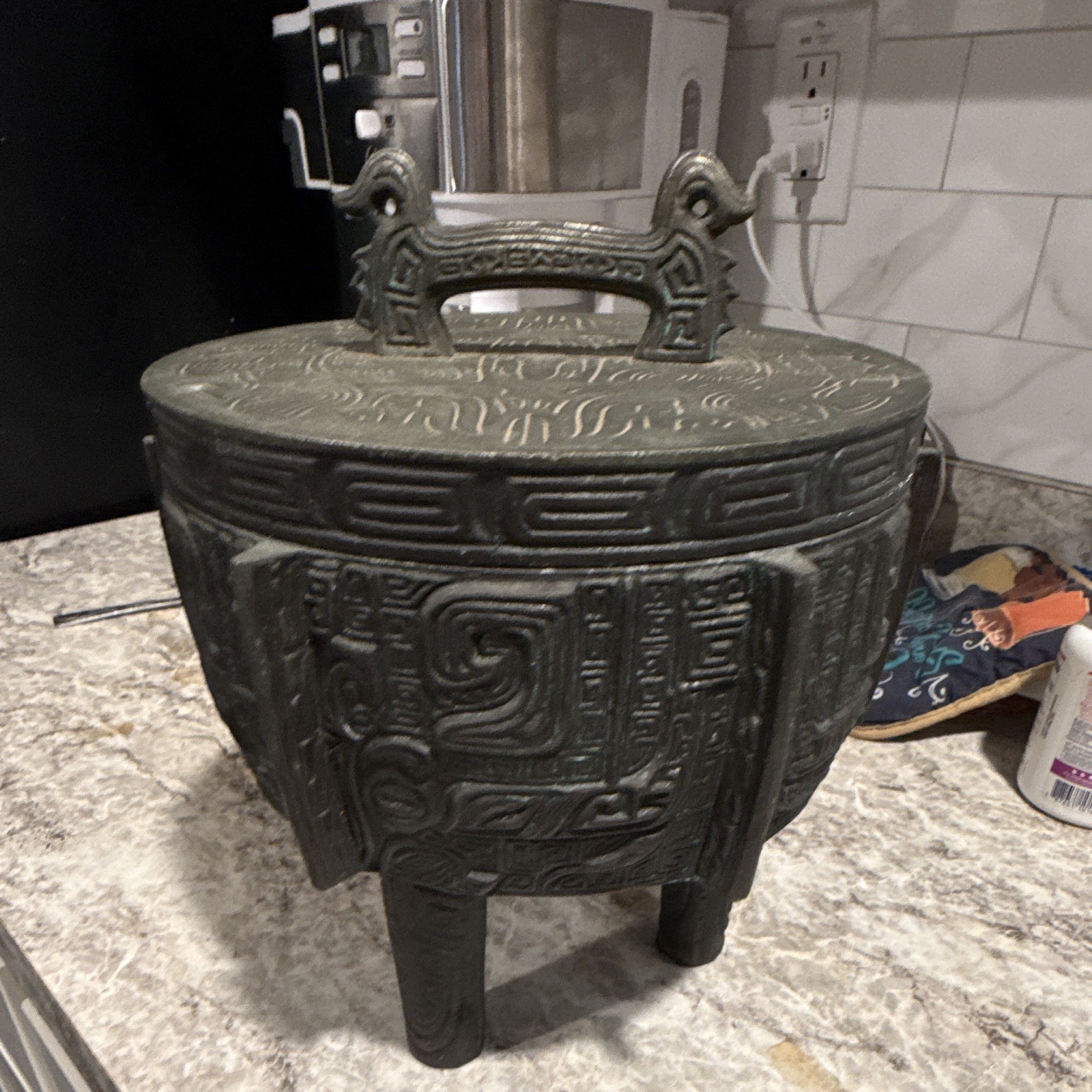 Vintage James Mont Aztec Tripod Metal Ice Bucket era 60s to 70s Larger size