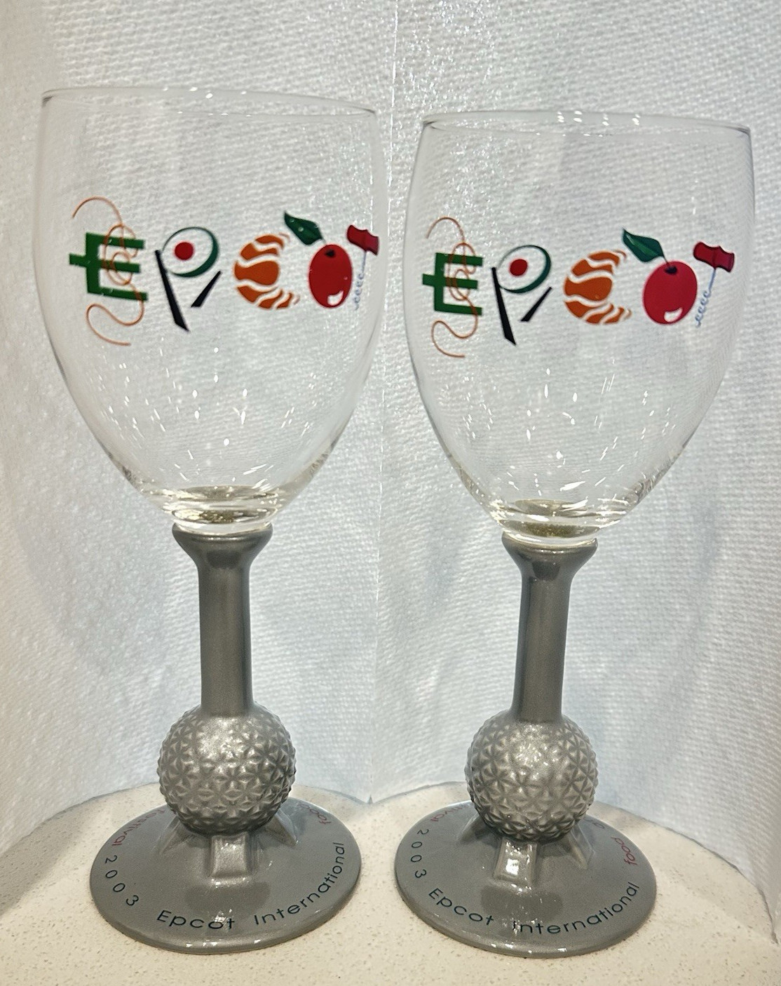 Vtg 2003 Disneys EPCOT International Food & Wine Festival Earth Wine Glasses 2