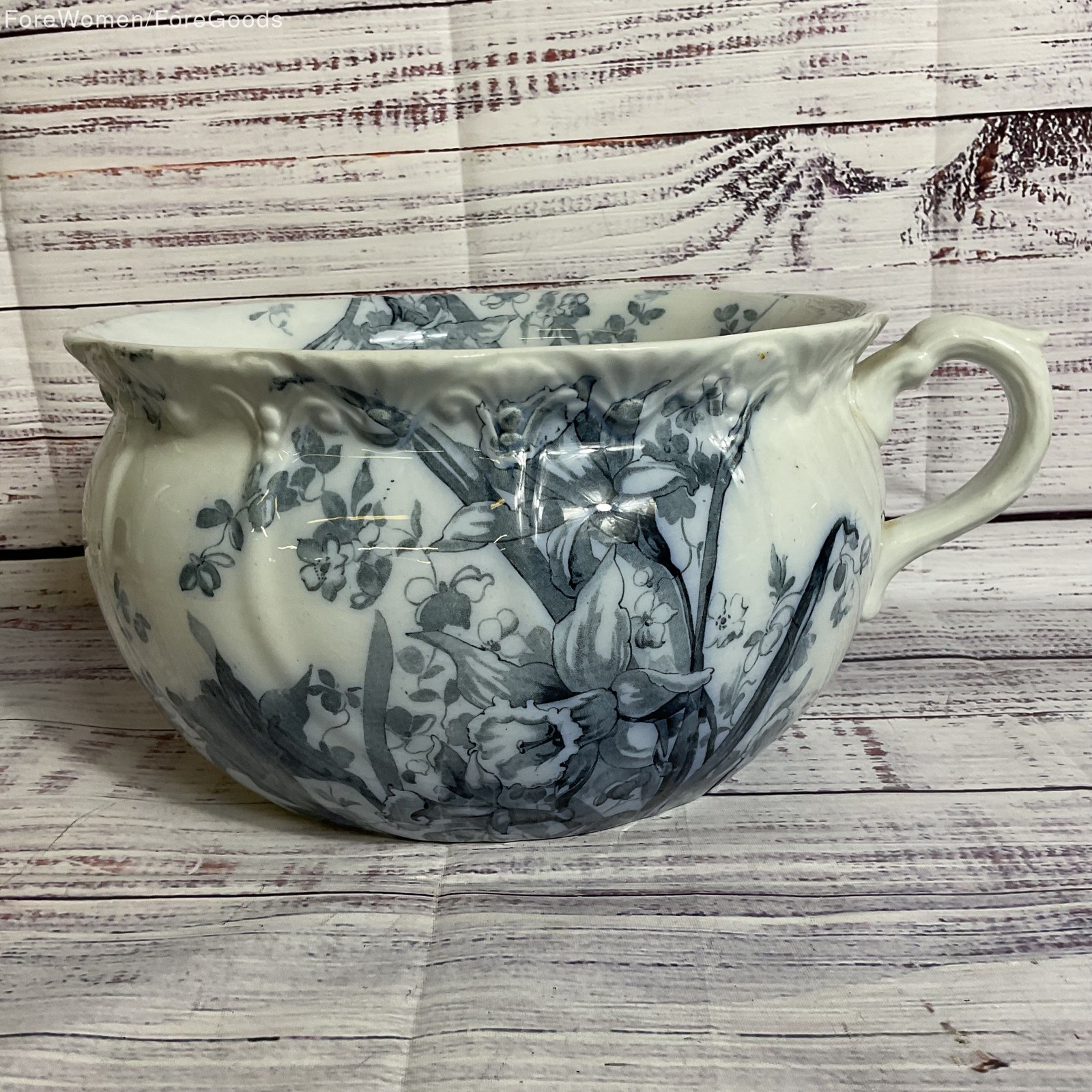 ANTIQUE England Blue White Porcelain Transferware Chamber Pot- 5