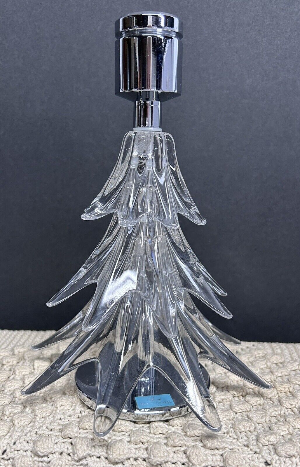 Hoya Crystal Christmas Tree Candle Holder Japan 7”