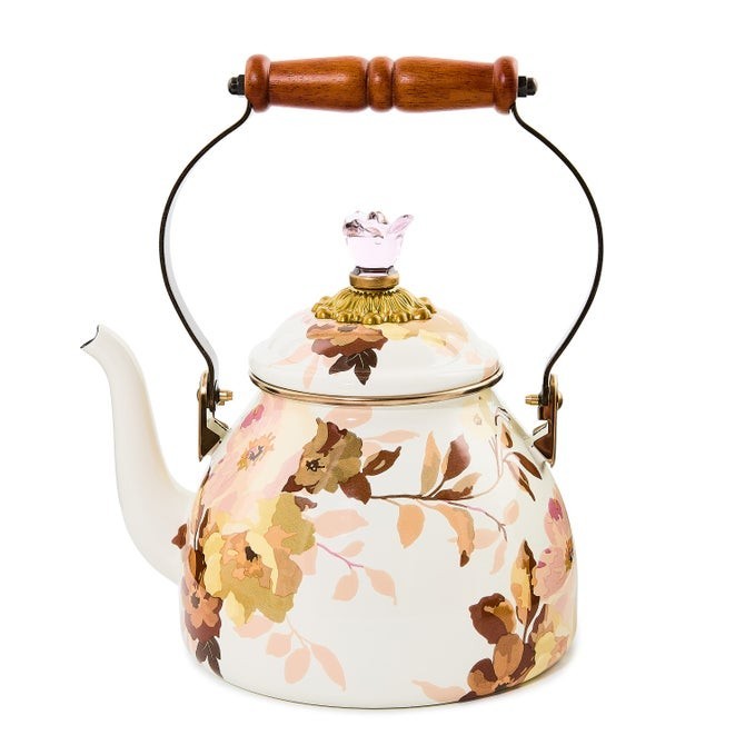 SALE Mackenzie-Childs Wild Rose White 2 Quart Tea Kettle, FREESHIPPING