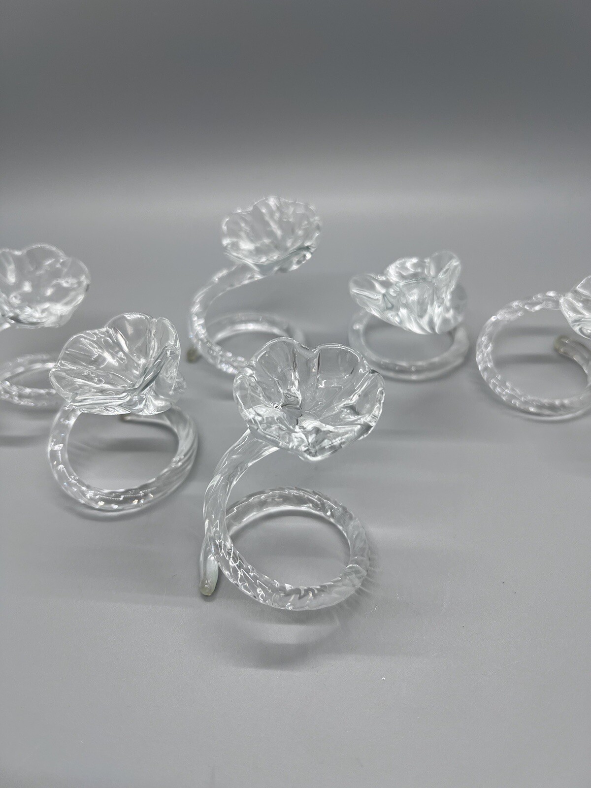 6X VTG MID ATLANTIC OF W.VIRGINIA HAND BLOWN FLORAL CLEAR GLASS NAPKIN HOLDERS