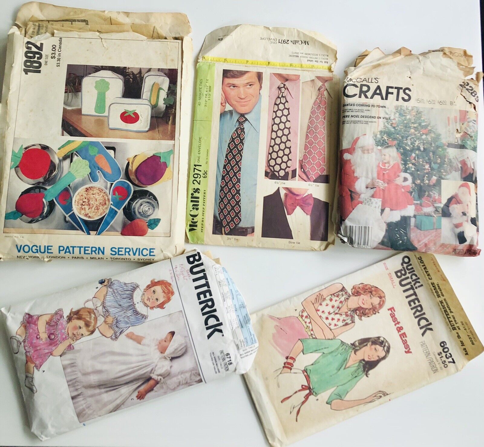 Lot 5 Cut Patterns McCall Vogue Santa Craft Bow Neck Tie Vintage Sewing Clothing