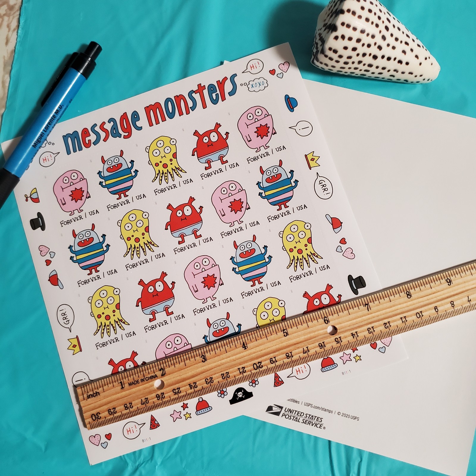 USPS Stamps Sheet of 20 First Class for Letter Message Monsters