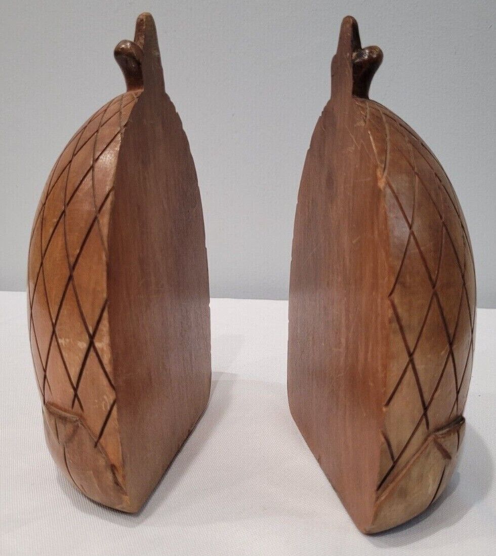 Pair of Wood Figural Pineapple Vintage Carved Bookends