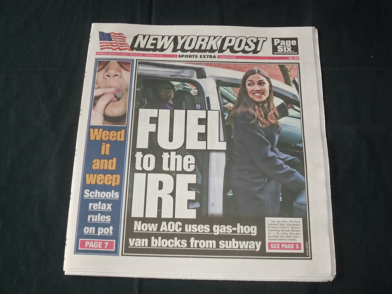 2019 MARCH 4 NEW YORK POST NEWSPAPER - ALEXANDRIA OCASIO-CORTEZ- FUEL OF THE IRE