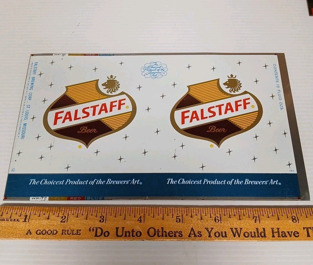 FALSTAFF Beer Unrolled Flat Sheet 12 Oz. Beer Can 