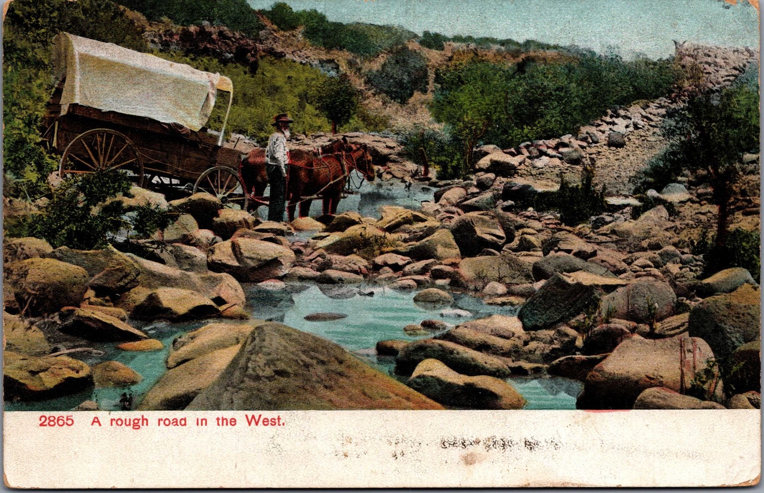 1901 Leavenworth KS Covered Wagon Rough Road West Postcard Adolph Selige