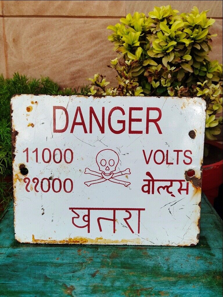 Indian Collectible 11000 Volts Enamel Porcelain Danger Warning Tin Sign Board