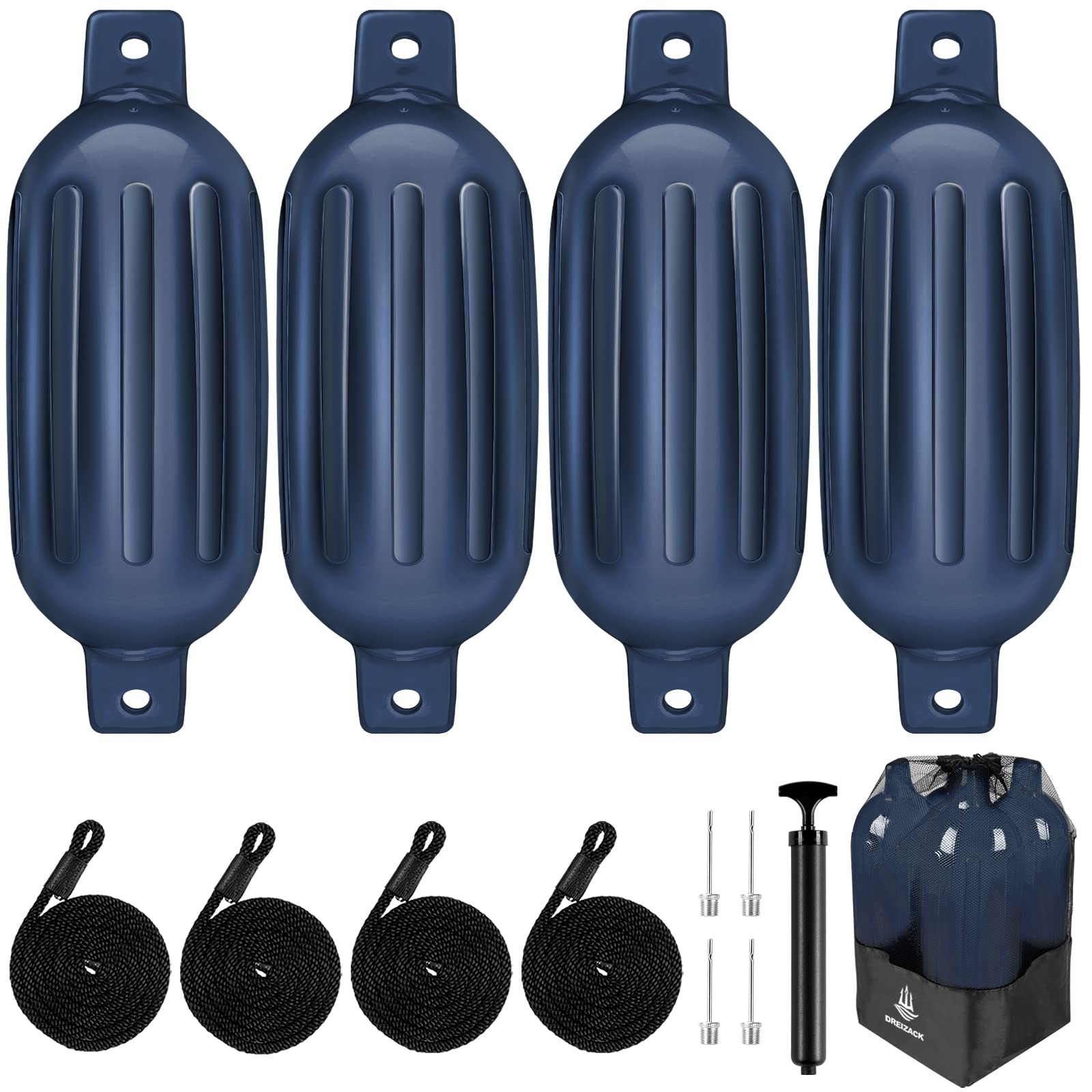 Boat Fenders Dreizack 4 Pack Inflatable Ribbed Pump Bag