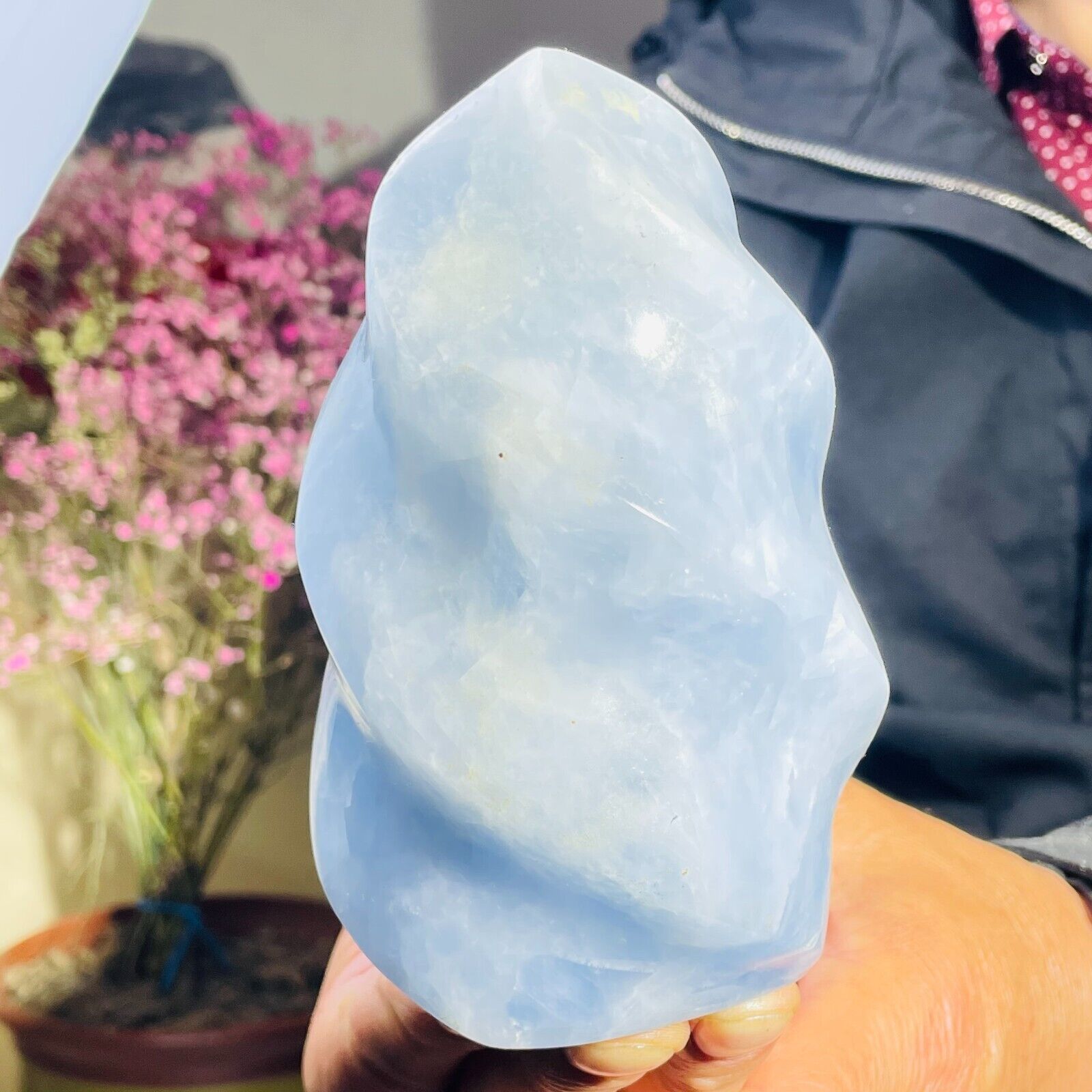 1250g Large Natural Blue Celestite Quartz Crystal Flame Point Healing Specimen