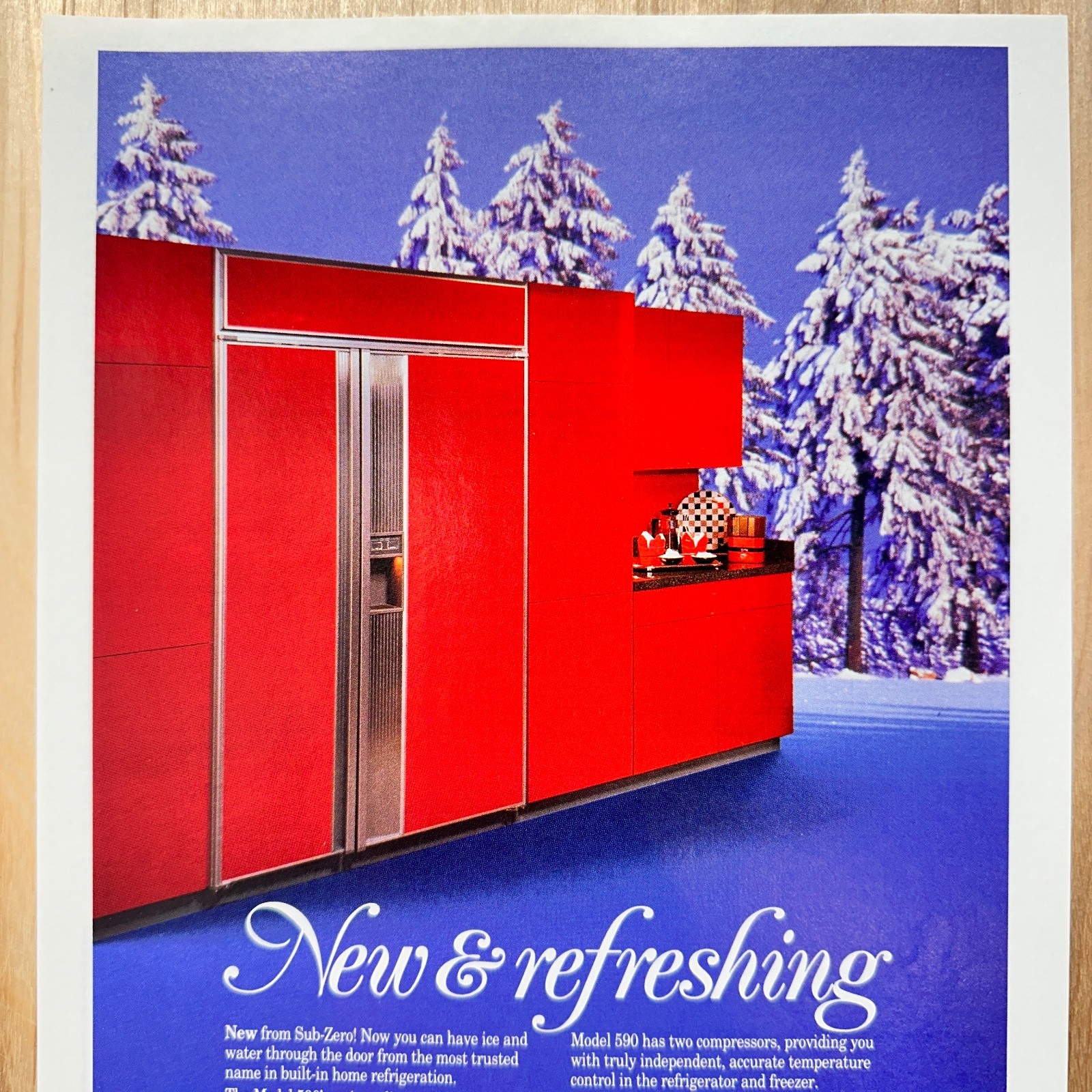 1992 Sub-Zero Red Refrigerator Model 590 Snow Forest Vintage Print Ad Advert