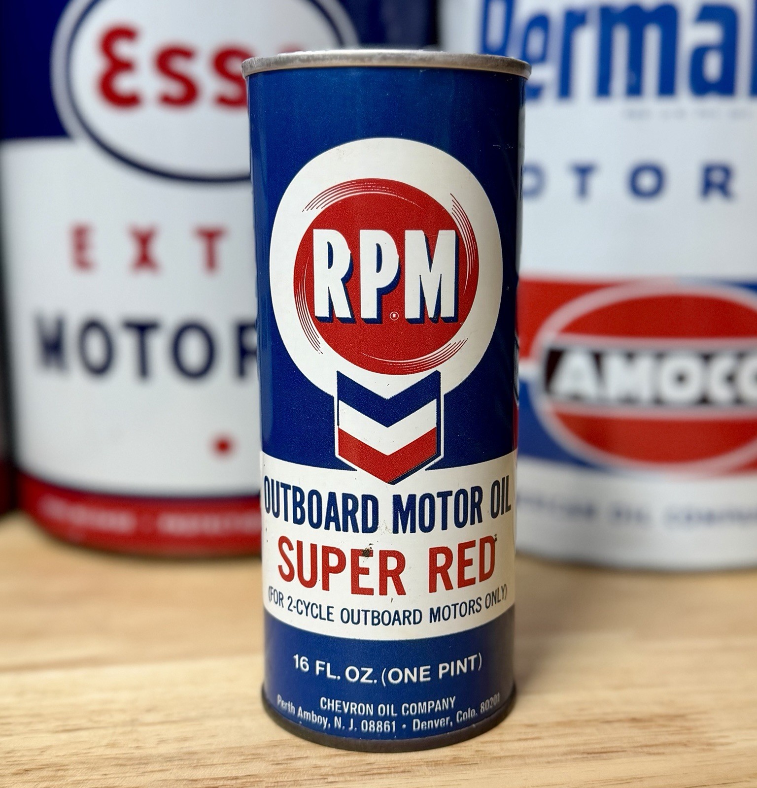 Vintage NOS Chevron RPM Outboard Motor Oil Can 16oz FULL
