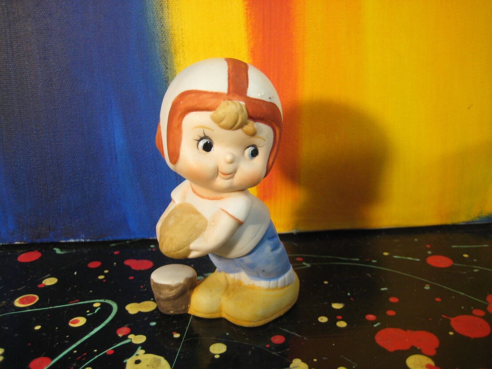 Little Football Player Boy Ceramic Miniature Child Figurine