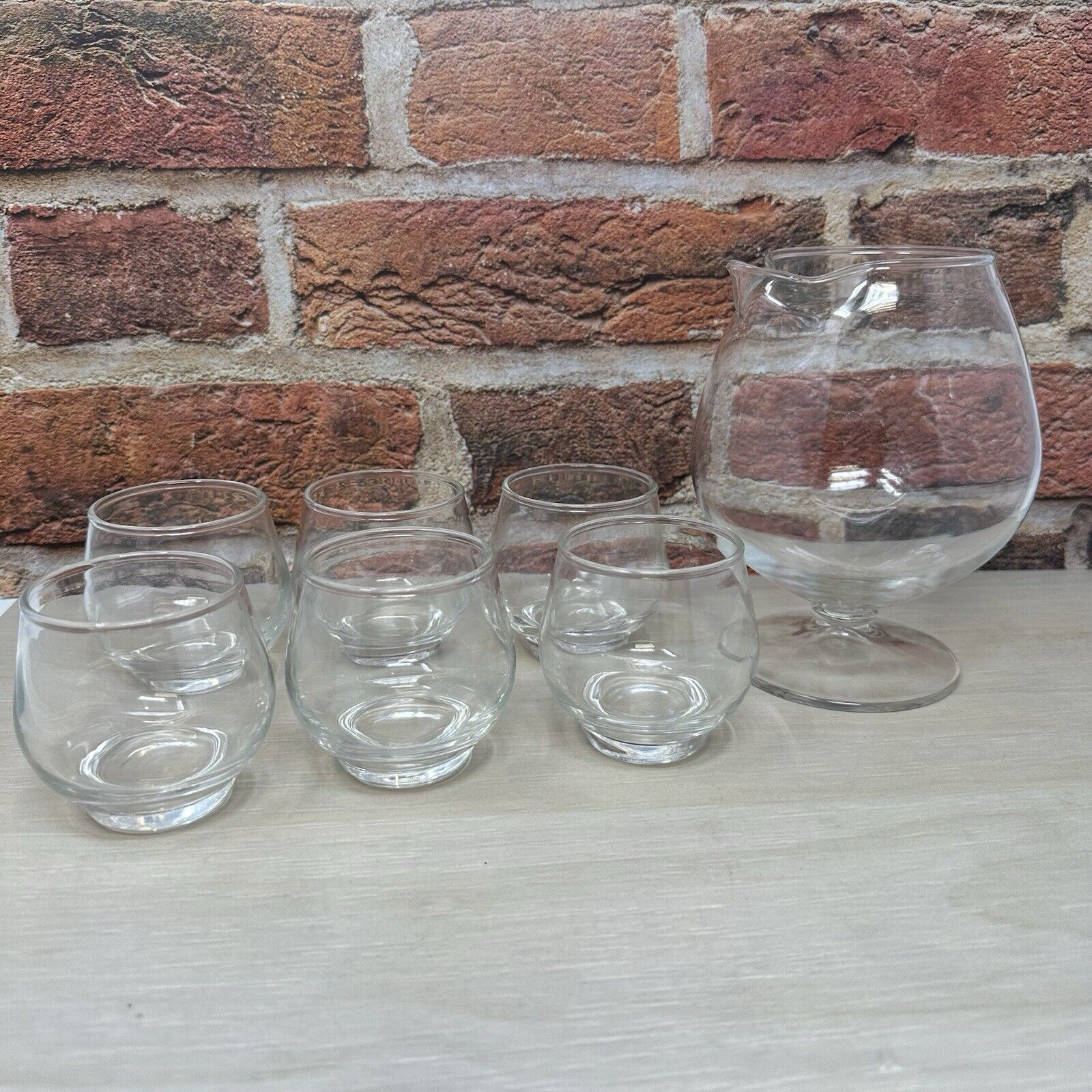 Vintage Trico Set of 6 Small Glasses and Our Spout Brandy Snifters