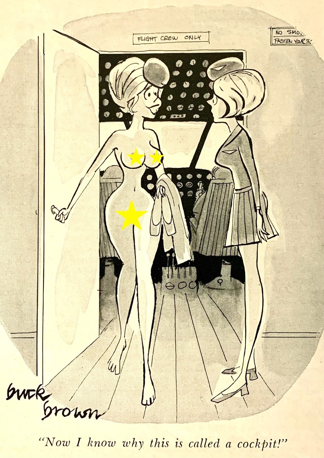 Playboy cartoon - THAT\'s why it\'s called a cockpit - 1974 - FRAMED - .