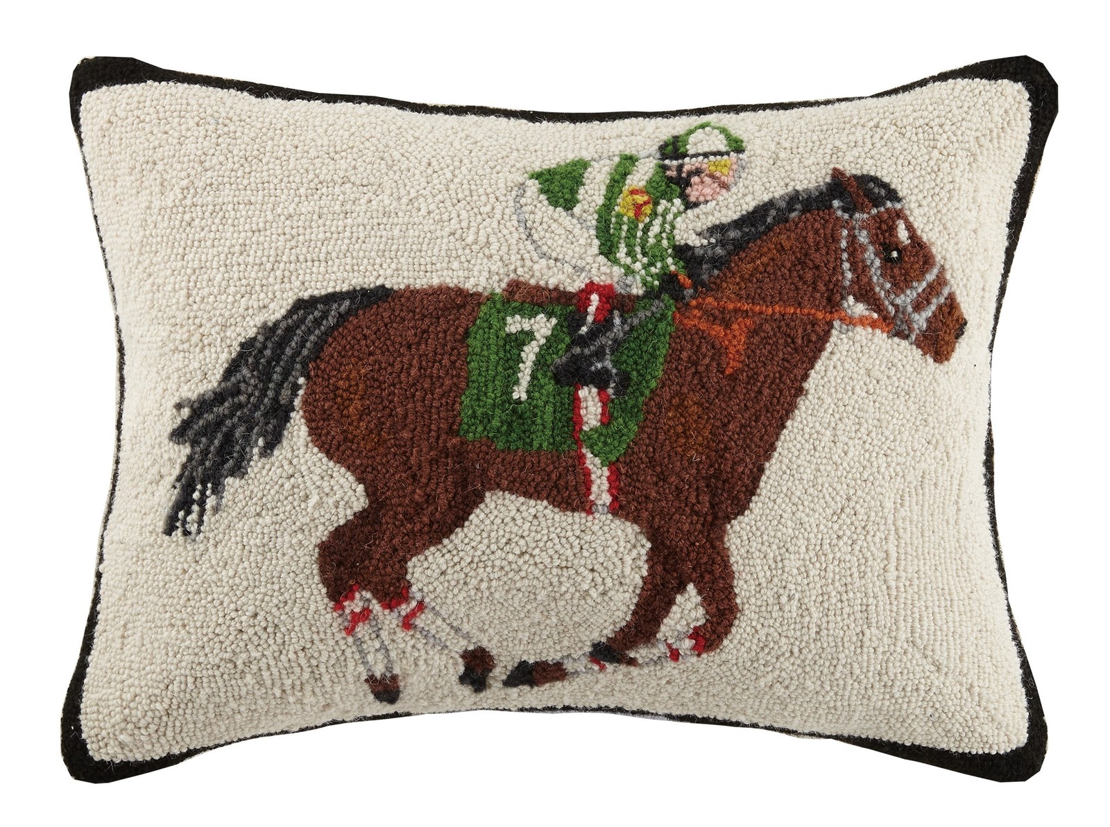Peking Handicraft 30ML302C22OB Equestrian Racer Hook Pillow, Brown/Green