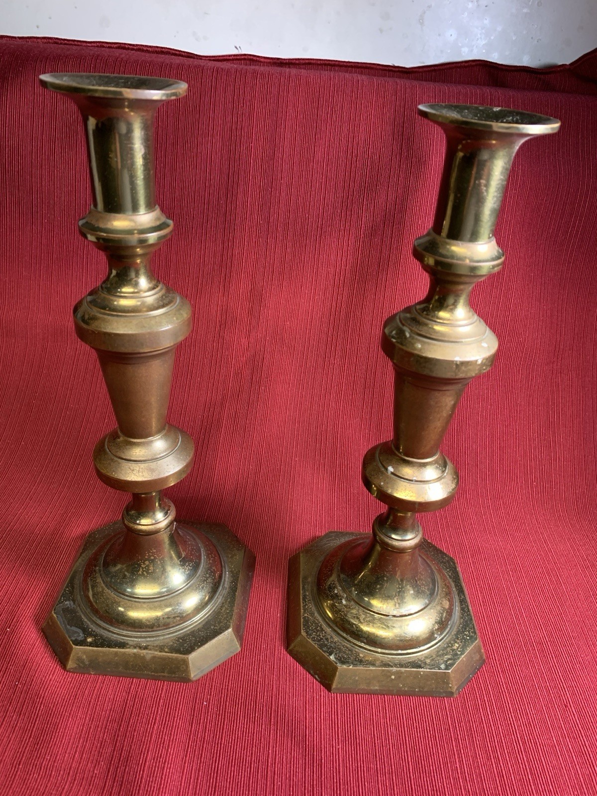 Pair Of Early Antique Brass Candlesticks - Heavy & Good Condition