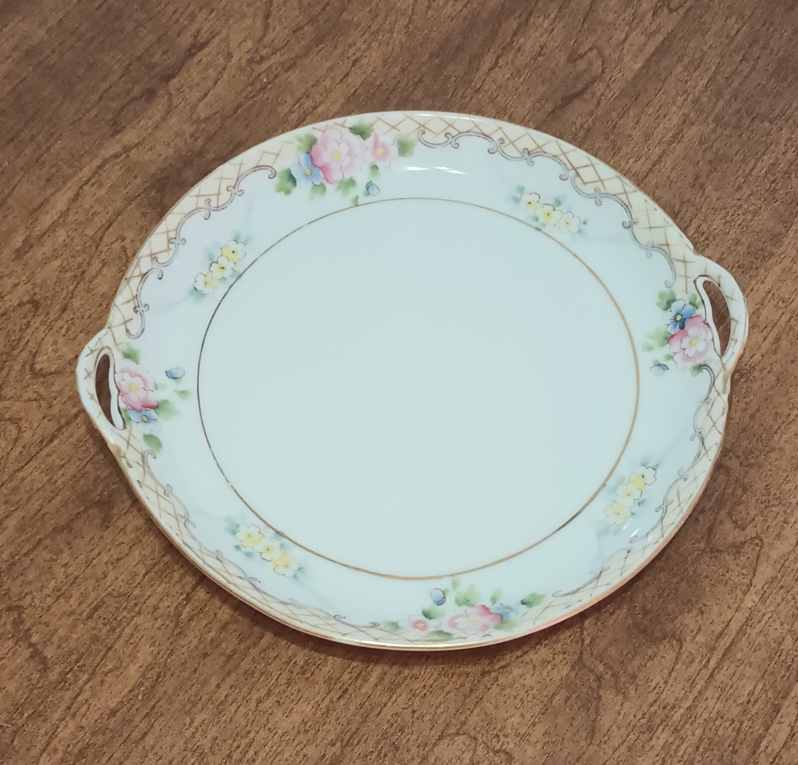 Antique Nippon Japan Hand Painted Floral Porcelain Double Handle Serving Plate