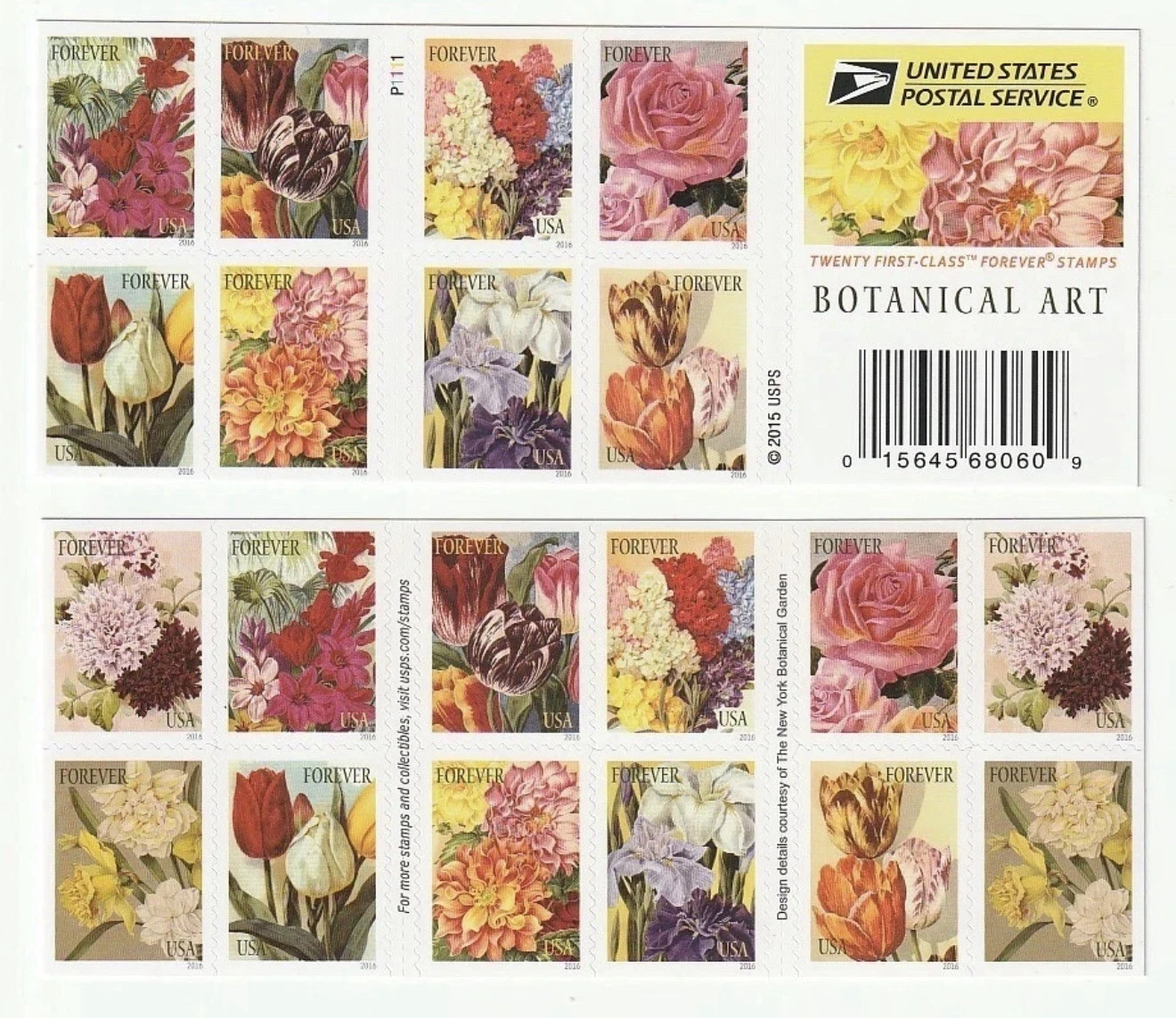 Botanical Art 2015, 5 Booklets, Total 100 Pcs First-Class MNH