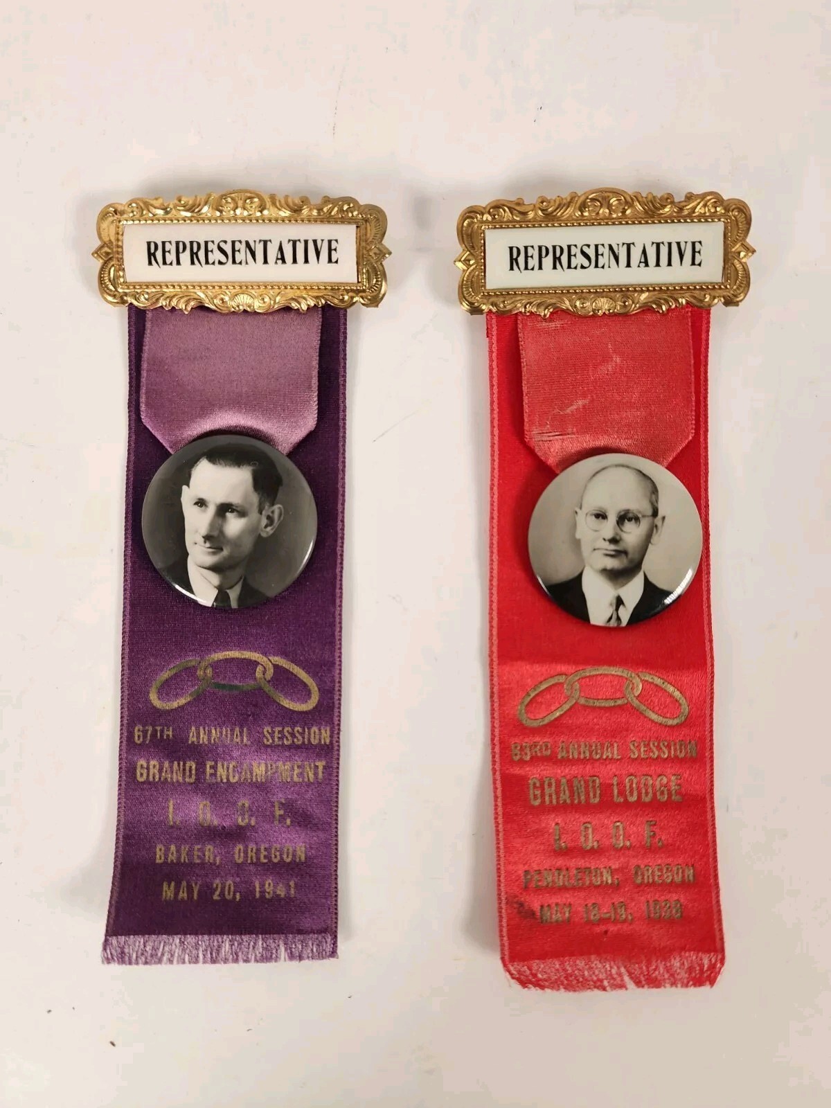 2 Independent Order of Odd Fellows IOOF Ribbons Grand Lodge Oregon 1938, 1941