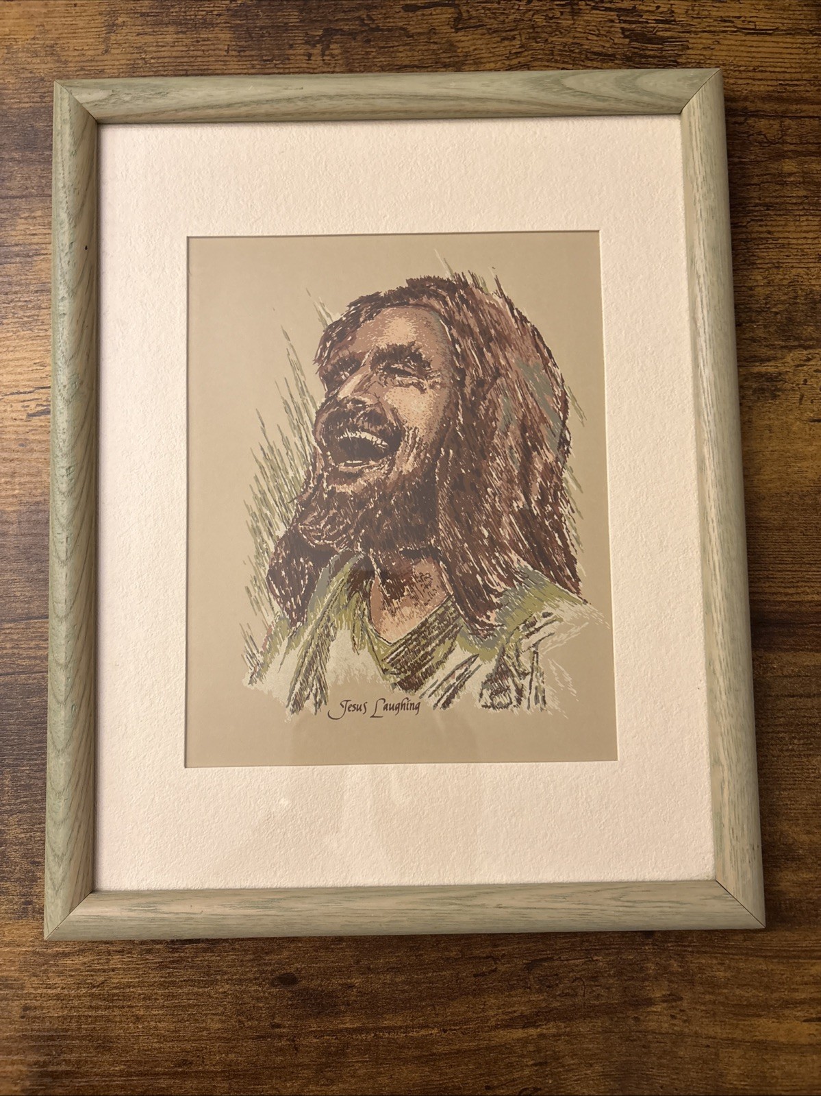 VTG Jesus Laughing Framed Art Print 12X15 Matte 1970s Christian Wall Decor VTG Jesus Laughing Framed Art Print 12X15 Matte 1970s Christian Wall Decor