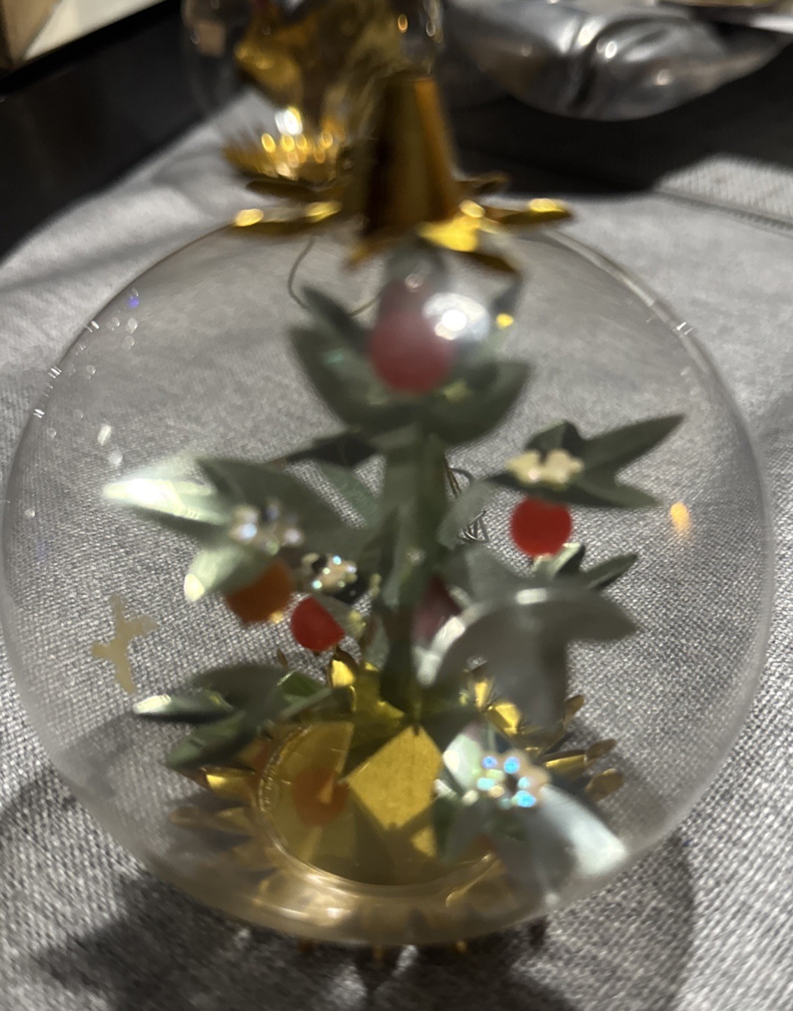 Vintage Resl Lenz Germany Christmas Fruit Tree Orn Foil Glass Retro Spinner