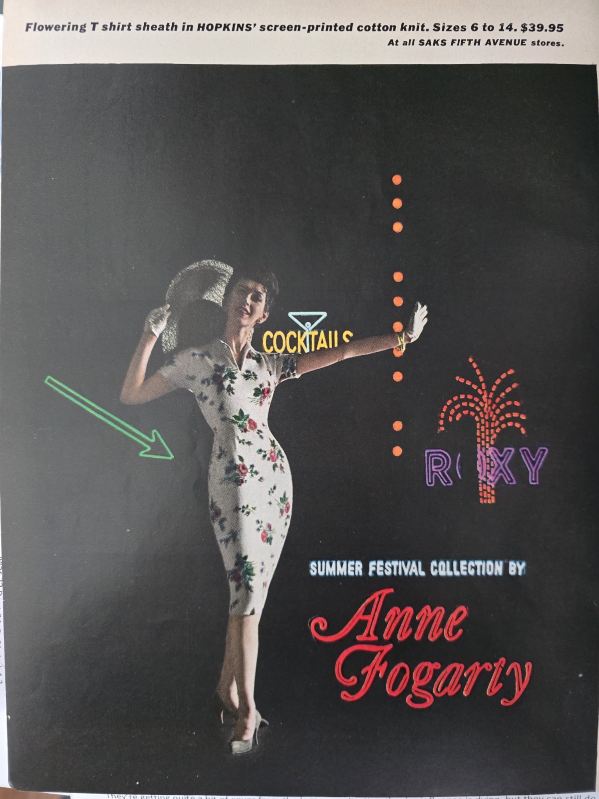 1959 Women\'s Anne Fogarty summer festival collection cocktail dress Vintage ad