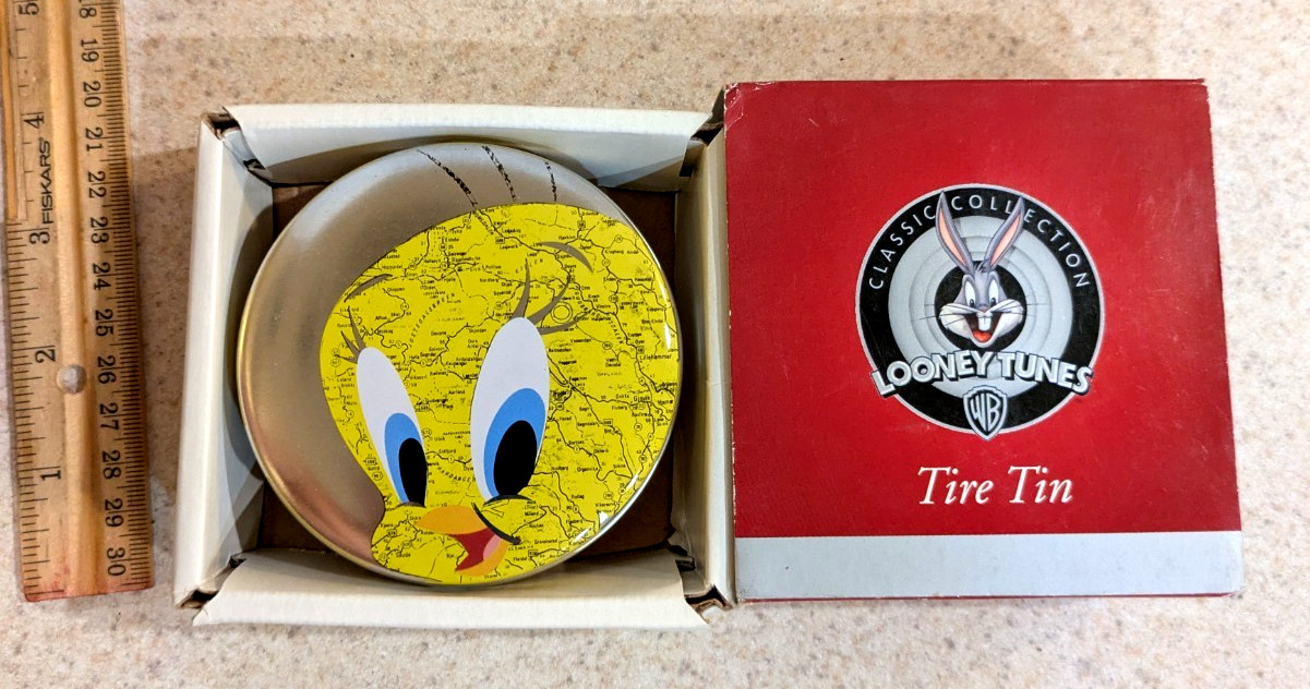 NEW Vintage 1999 PUNCH Tweety Bird Tire Tin Trinket Box Map Michel & Company