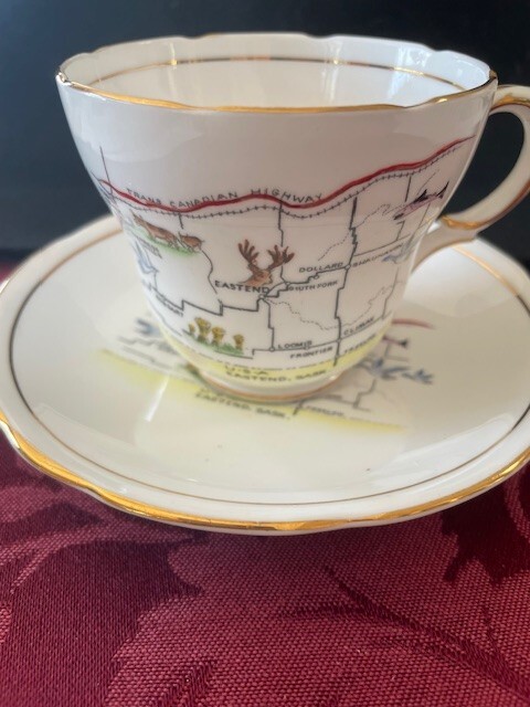Vintage Souvenir Tea Cup & Saucer Eastend, Saskatchewan, Canada Likely 1950\'s 